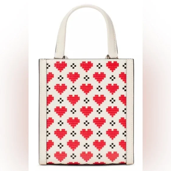 NIB Kate Spade Manhattan Pixel Hearts Saffiano Leather Mini Tote